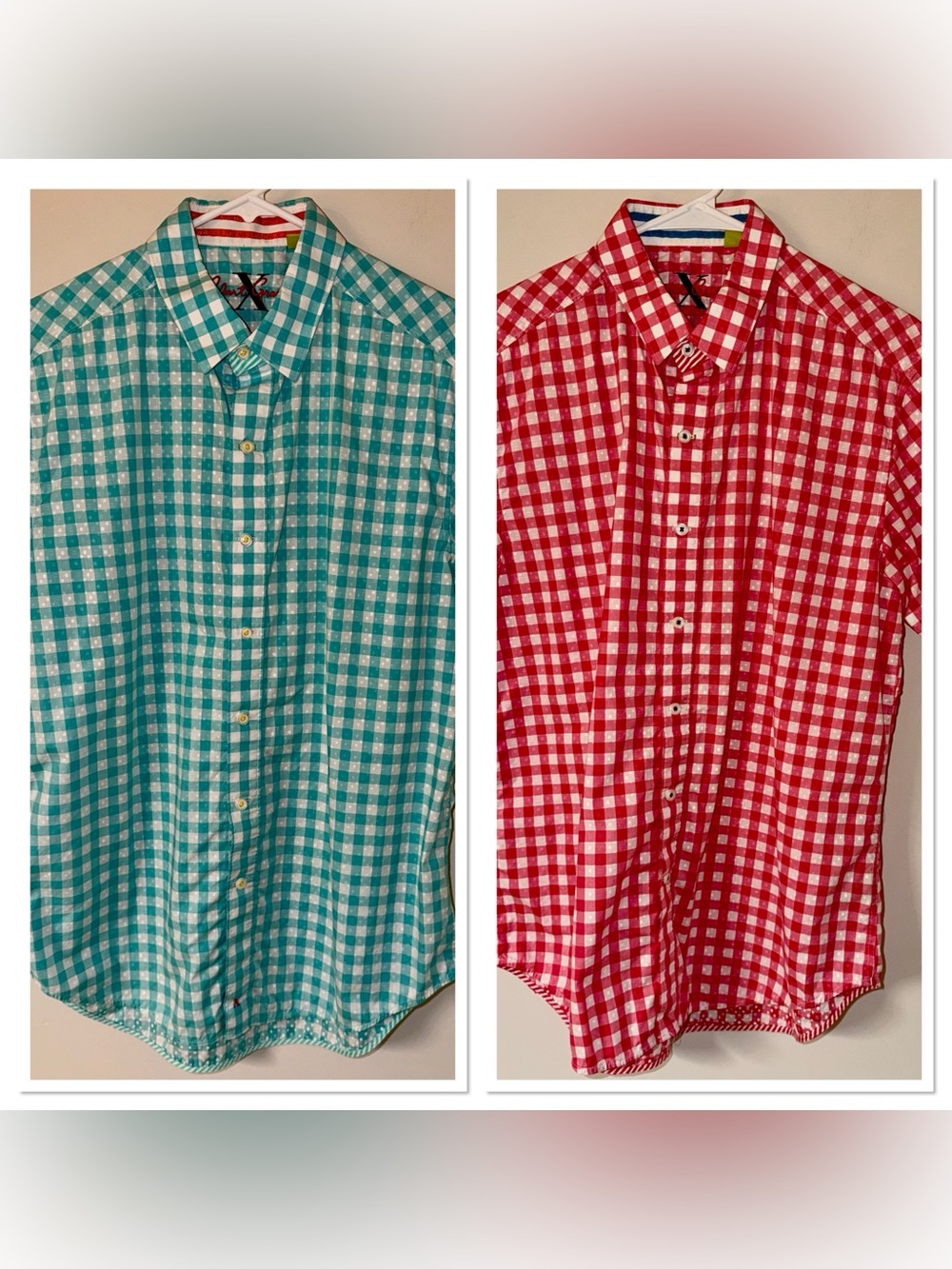 Lot of 2 Robert Graham Mens Large Tailored Fit Short Sleeve Gingham Button Shirt
